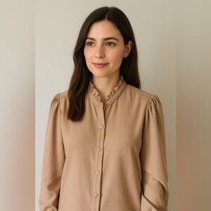 Express Relaxed Ruffle Neck Portofino Blouse | Size L